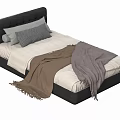 Stylish Single Bed with Black Headboard Light Sheets Gray Pillows and Cozy Blankets 3d model