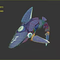 Game Movie Blue Mechanical Shark Character With Glowing Eye And Fins