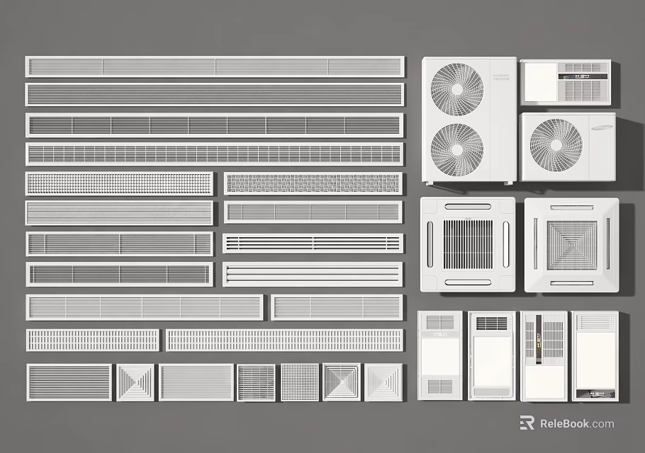 Various Types Of Air Conditioner Air Vents With Grille Designs For Home Use 3d model 