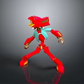 Red Robot Character With Blue Accents And Gold Joints 3D Model Standing Pose