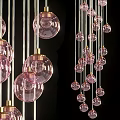 Decorative Chandelier With Hanging Pink Glass Balls On Black Background