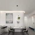 Modern Open Living And Dining Room Interior With Blue Sofa Dining Table And Pendant Lights