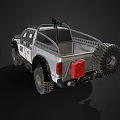 Rugged Silver Off Road Pickup Truck With Modified Front Bumper Roof Rack And Large Tires