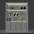Modern White Display Cabinet With Shelves Holding Vases Plants Photo Frames And Ornaments