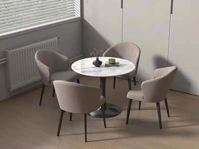 Elegant Negotiation Table With Marble Top And Light Gray Chairs In Indoor Room 3d model