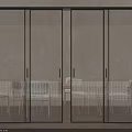Modern Glass Sliding Doors With Black Frames For Interior Dining Room Partition 3d model