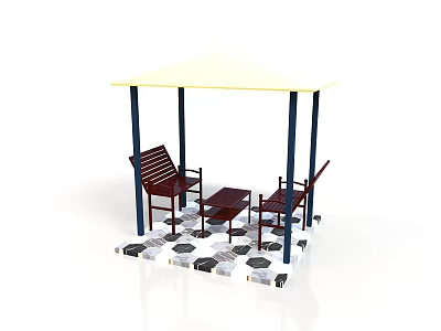 Outdoor Patio Shelter Design With Canopy Pillars Chairs Table And Tiled Floor 3d model