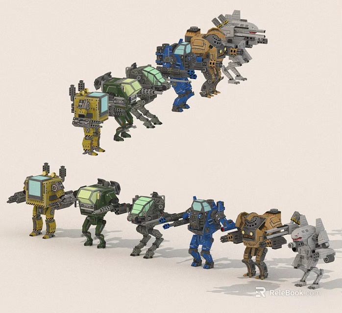 Colorful Mechanical Dinosaur Robot Models With Various Designs And Poses 3d model