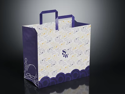 White Shopping Bag With Purple Handles Floral Pattern And Decorative Design For Daily Use 3d model
