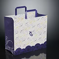 White Shopping Bag With Purple Handles Floral Pattern And Decorative Design For Daily Use
