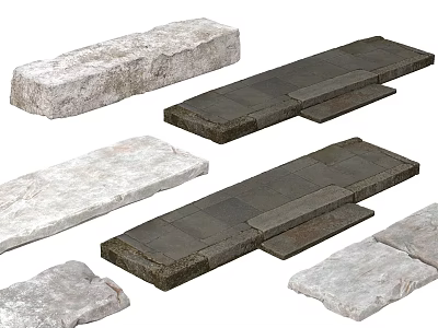 Natural Stone Step Landscape Design With Gray And White Slate Treads 3d model