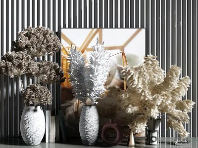 Modern Ceramic Vases with Dried Flowers and Decorative Plants Interior 3d model