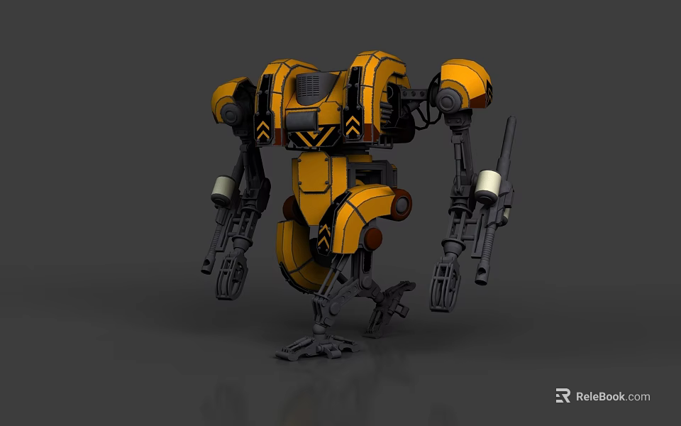 Game and Movie Character Yellow Armored Mechanical Robot with Robotic Limbs and Tools 3d model 