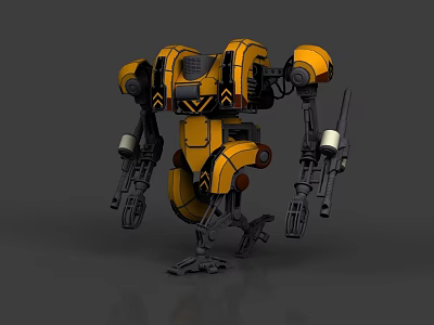 Game and Movie Character Yellow Armored Mechanical Robot with Robotic Limbs and Tools 3d model