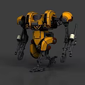 Game and Movie Character Yellow Armored Mechanical Robot with Robotic Limbs and Tools
