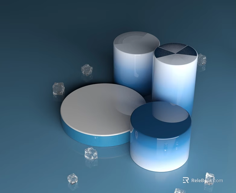 Modern Blue And White Gradient Sofa Coffee Table Set With Cylindrical Design And Clear Decor 3d model