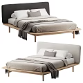 Minimalist Double Bed Interior Design With Wooden Frame Neutral Tones Pillows And Blanket