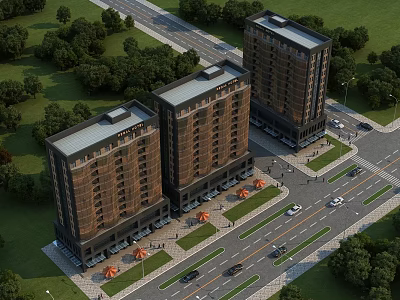 Birds Eye View Planning of Modern Residential Buildings Roads and Green Areas 3d model