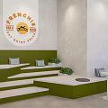 Shiba University Coffee Academy Storefront With Bar Counter Tables Stools And Green Plants