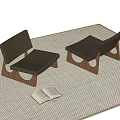 Modern Leather Leisure Chairs With Wooden Frame And Open Book On Textured Living Rug
