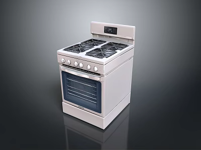 White Gas Stove With Oven Four Burners And Control Knobs Kitchen Appliance 3d model