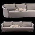 Light Gray Three Seater Sofa With Fluffy Blanket On Comfortable Cushions 3d model