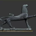 Ancient Style Bronze Lion Statue With Standing Pose Raised Paw And Square Base