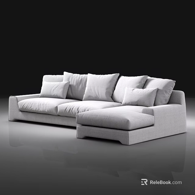 Modern Light Gray Double Sofa with Plush Cushions and Spacious Seating Design 3d model