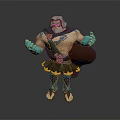 Muscular Greek Style Warrior Character With Blue Arms Red Cape And Decorative Belt