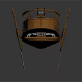 Vintage Wooden Boat With Curved Railing Red Seats And Rustic Metal Details