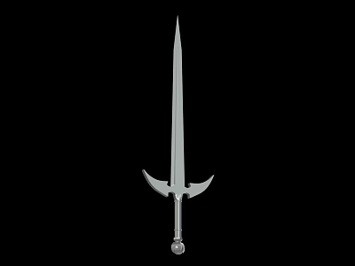 Silver Metal Sword With Sharp Blade Crossguard And Decorative Hilt On Black Background 3d model