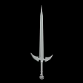 Silver Metal Sword With Sharp Blade Crossguard And Decorative Hilt On Black Background