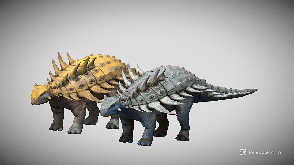 Yellow And Gray Dinosaur Models With Spiked Armor And Detailed Features 3d model 