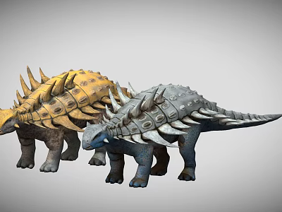 Yellow And Gray Dinosaur Models With Spiked Armor And Detailed Features 3d model