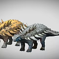 Yellow And Gray Dinosaur Models With Spiked Armor And Detailed Features