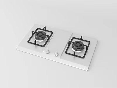 Double Burner Gas Stove with White Surface and Black Grates Kitchen Cooking Appliance 3d model