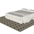 Stylish Double Bed With White Bedding On Beige Rug With Black Square Pattern 3d model