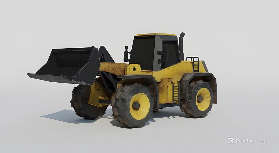 Yellow Heavy Duty Industrial Loader With Front Bucket Large Tires And Operator Cab 3d model 