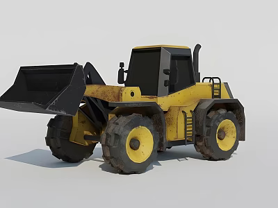 Yellow Heavy Duty Industrial Loader With Front Bucket Large Tires And Operator Cab 3d model