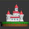 Fairy Tale Castle Model With White Towers Pink Roofs Blue Flags And Green Grass Base