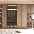 Modern Wooden Glass-Door Wardrobe With Hanging Clothes And Rattan Storage Shelves Interior Design