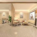 Smart Elderly Care Center Lobby With Reception Desk Staff And Comfortable Sofa Seats