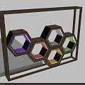 Wooden Frame Wall Mounted Storage With Colorful Hexagonal Compartments For Home
