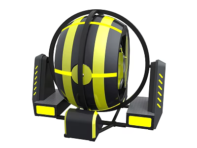 Black and Yellow Spinning Playground Equipment with Circular Wheel and Support Frames 3d model