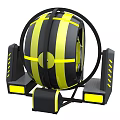 Black and Yellow Spinning Playground Equipment with Circular Wheel and Support Frames