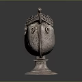 Silver Ship Shaped Decorative Vessel With Carved Details And Ornate Base