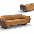 Modern Brown Leather Two-Seater Sofa With Wooden Arms And Solid Base 3d model