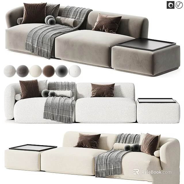 Modern Sofa with Multiple Color Options Decorative Pillows Cozy Blanket and Side Table 3d model