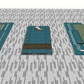 Aerial View Square Garden Ornaments with Paved Ground Green Lawns Palm Trees Rectangular Benches