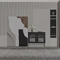 Modern Entryway Console Side Cabinet With Glass Doors Metal Frame And Flower Vase